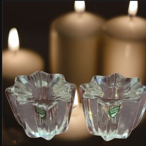 Vtg 2~Orrefors Sweden Flower-Shaped Crystal Candlestick Holder Artistic Luxury